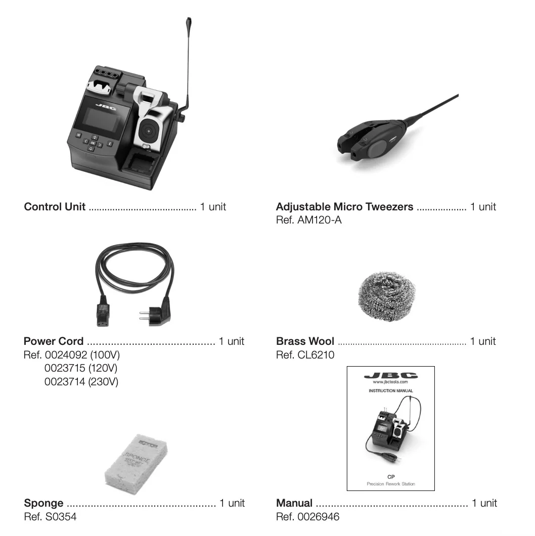 Original JBC CP-2HQF Precision Rework Soldering Station With AM120 Adjustable Micro Tweezers and C120 Series Soldering Iron Tips