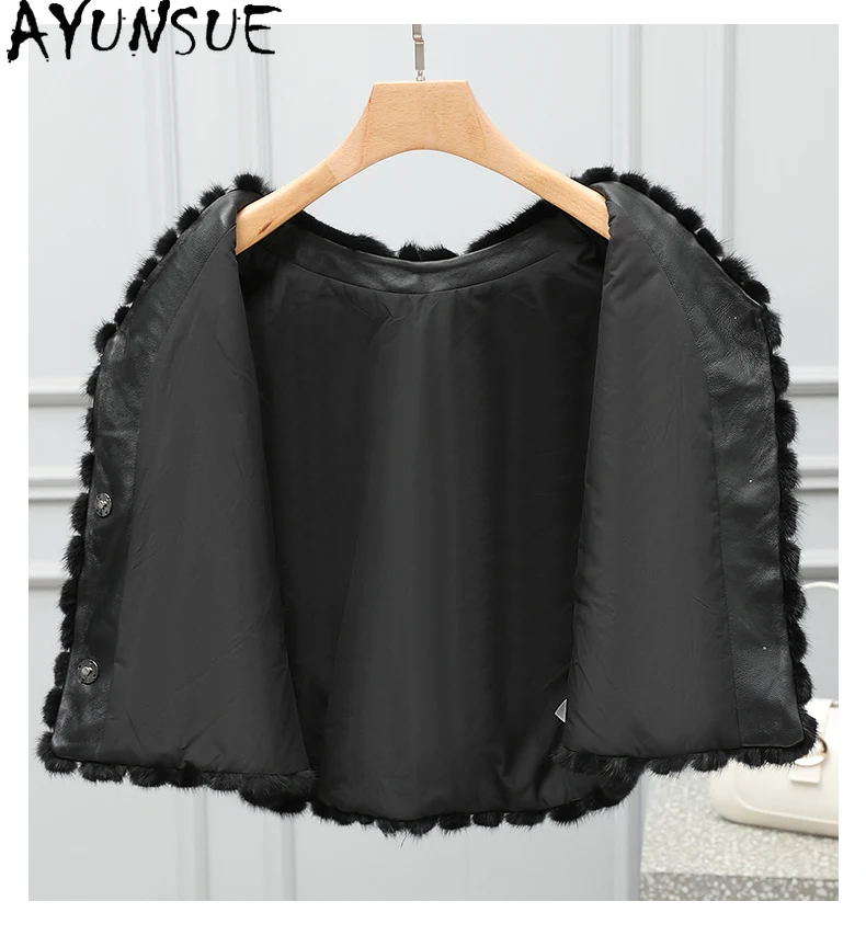 AYUNSUE réel manteau de fourrure de vison femmes vêtements de luxe réel manteaux de fourrure femme demi-manches 2025 veste d'hiver Шуба Женvald Patchwork vison