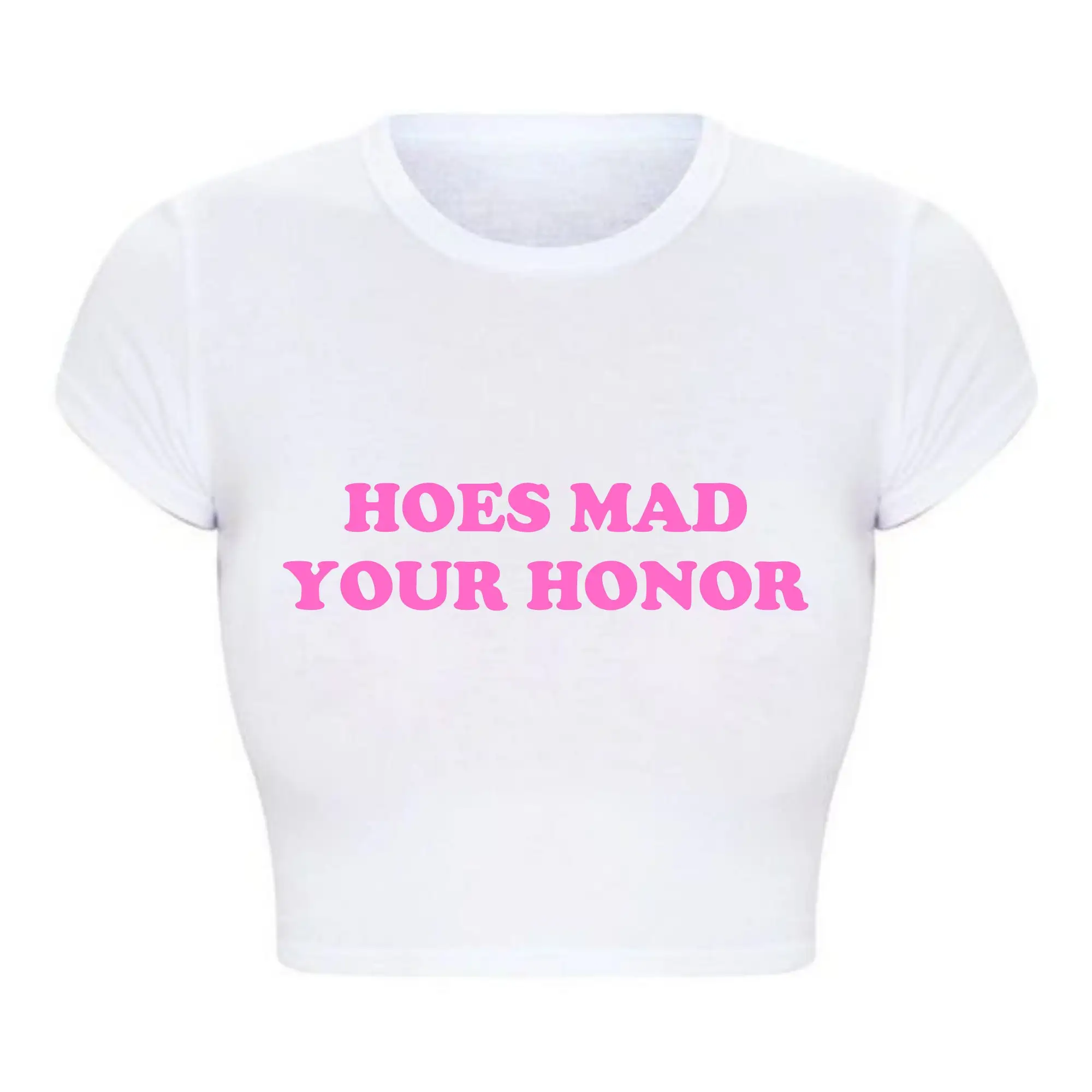 Hoes Mad Your Honor Women Cropped Tops Harajuku O Neck Outfits Summer Fashion Baby Tee Vintage Kawaii Clothes Lady T Shirts