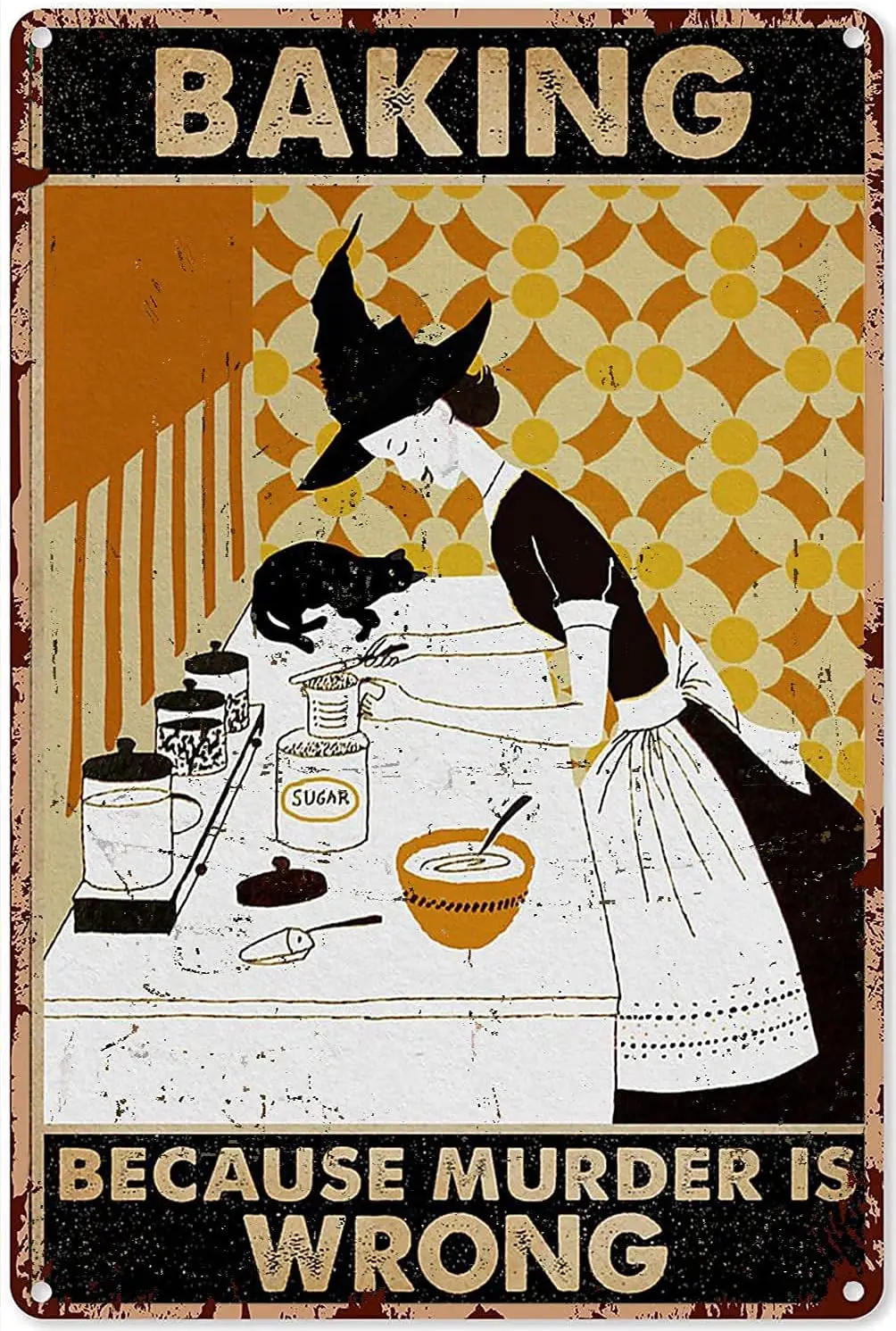 Witch Baking Decor Kitchen Signs Black Cat That is What I Do I Bake and I Know Things Tin Sign Decoration Vintage Chic Meta sign