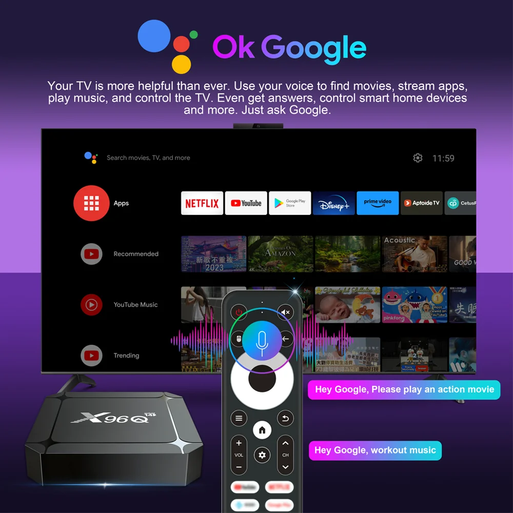 X96Q RK3518 Android 14 Smart TV Box 4K HD Set Top Box سريع جدًا ثنائي النطاق Wifi6 مشغل الوسائط Google Voice Assistant Remote 2 + 16G