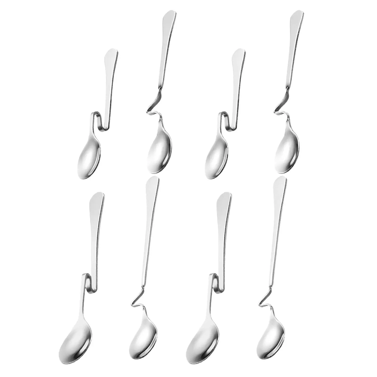

8Pcs Stainless Steel Hanging Coffee Spoon Bending Handle Jam Spoon Beverage Mixing Stick for Cocktails Honey Soup Syrup Dessert