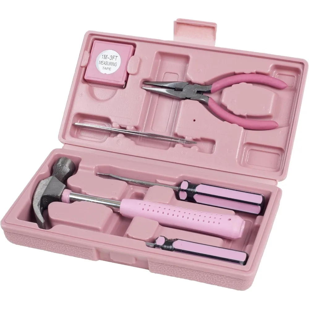 Household Hand Tools, Pink Tool Set - 7 Piece by Stalwart, Set Includes – Hammer, Screwdriver Set, Pliers (Repair Kit for the Ho