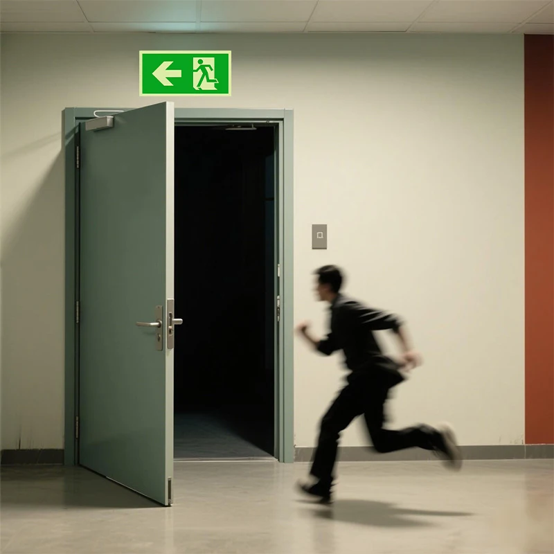 1Pcs 6*12inch Luminous Escape Direction Guide Sign, Safety Exit Emergency Passage Sign, Glow-In-The-Dark Evacuation Entrance Safety Sign, Emergency Label Sticker