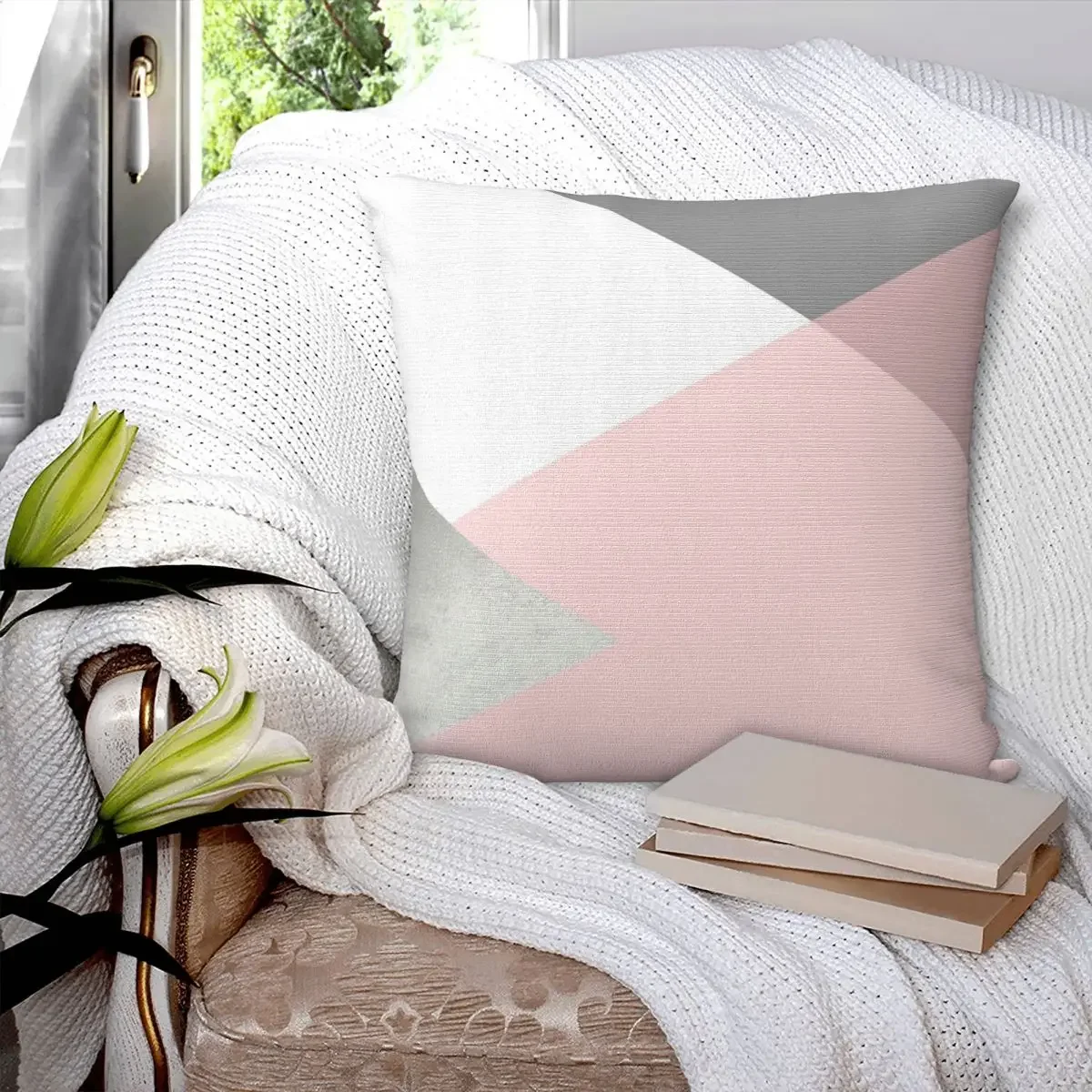 Geometrics - Grey Blush Silver Pillowcase Polyester Pillows Cover Cushion Comfort Throw Pillow Sofa Decorative Cushions Used