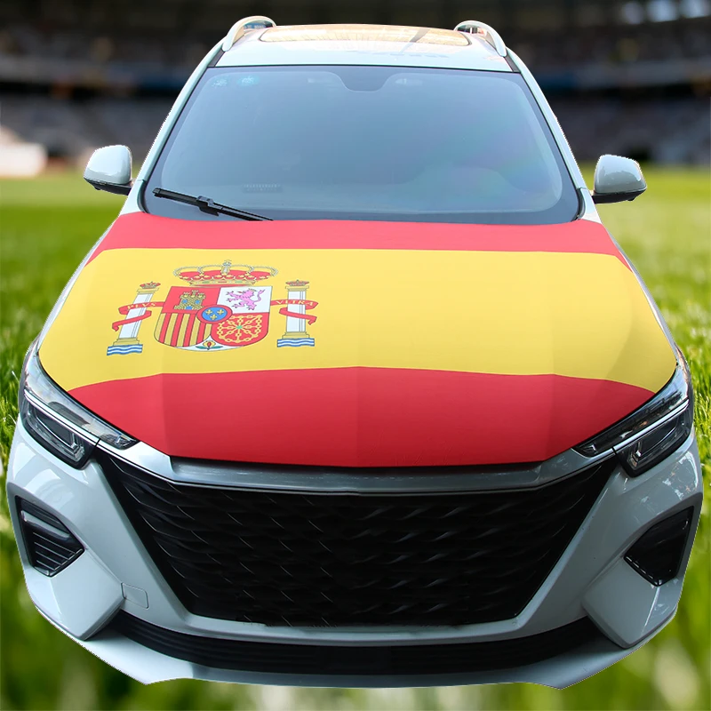 115x160cm 130x160cm Spain  Flag Car Hood Cover Elastic Fabrics Bonnet Banner Flag Decoration Event Items