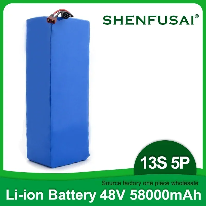 

For Electric bicycle tricycle 13S5P lithium battery pack, 48V, 58AH, 18650, BMS integrated, 500-1000Wcharger high-capacity