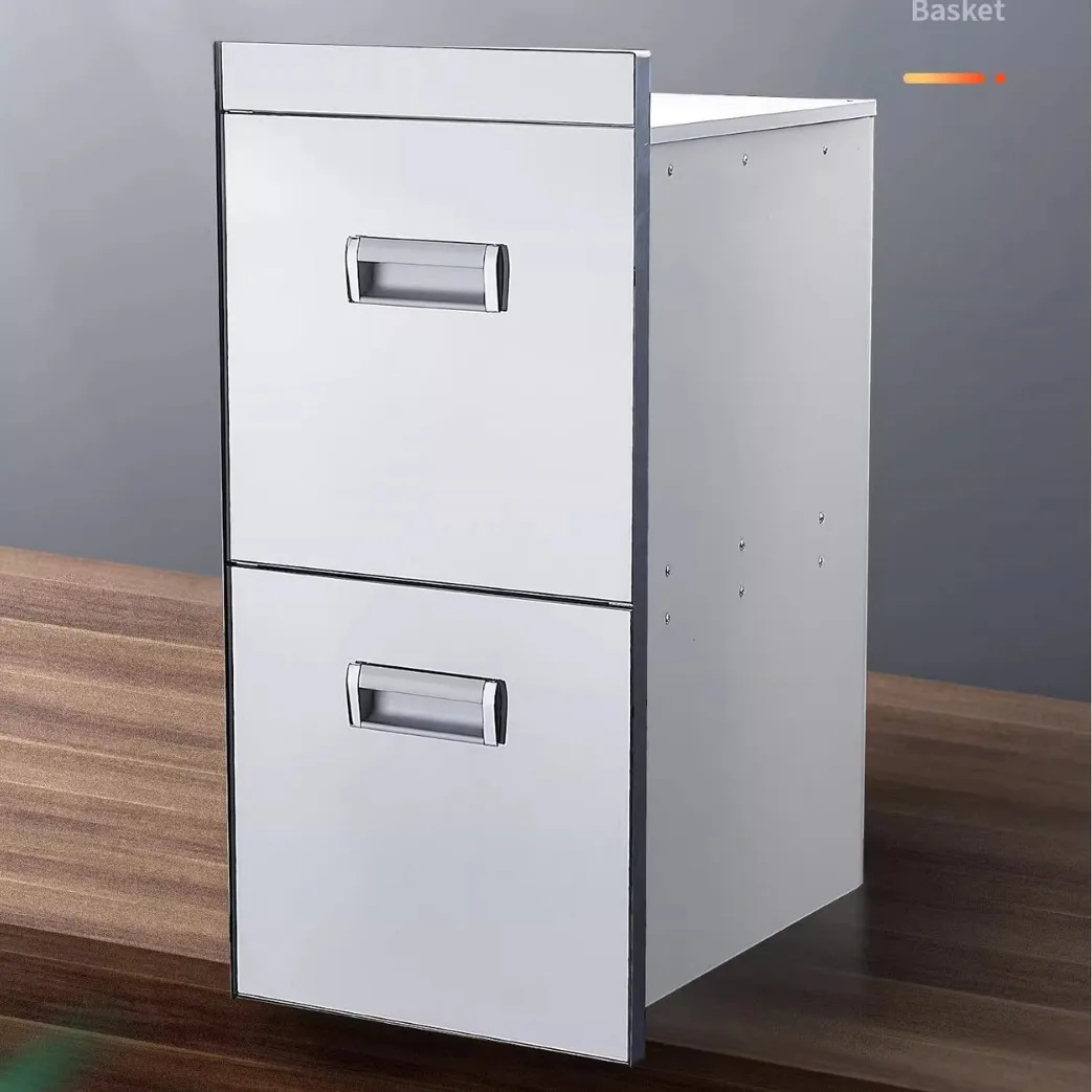 Kitchen embedded glass mirror double buffer drawer rice box surface box cabinet