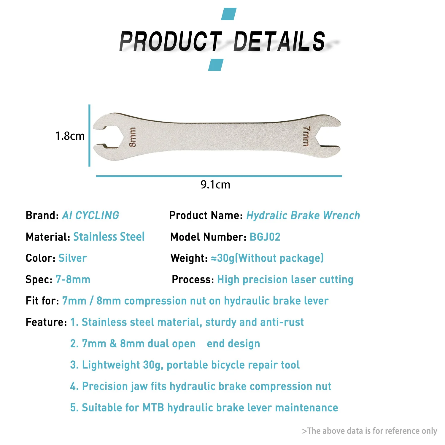 Bike Tools 7‑8mm Open End Wrench, Bicycle Hydraulic Disc Brake Repair Tool for Caliper Lever Compression Nut Bike Accessories