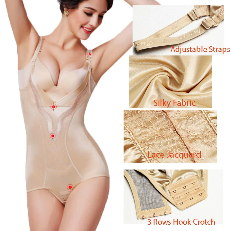 GUUDIA Open Crotch Open Bust Shaper Panties Lace Jacquard Stretchy Resistant Silky Touch Control Suits Waist Slimmer Shapewear