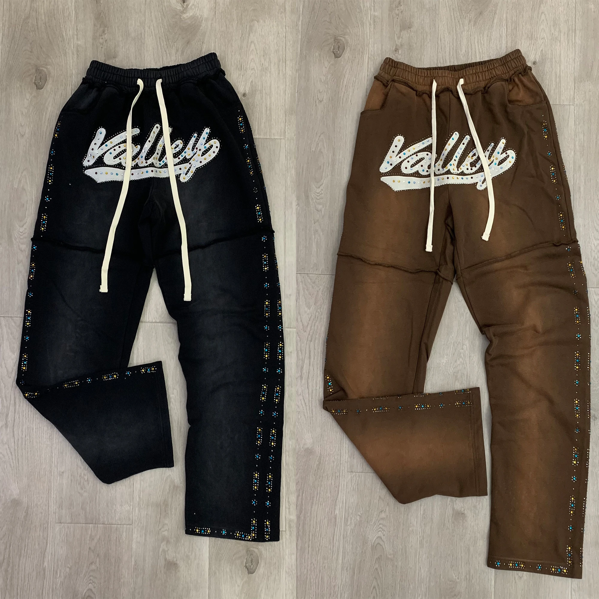 

Good Quality VALE Forever Sweatpants Brown Green Black Men Women Fashion Hotfix Rhinestone Style American Style VALLEY Pants