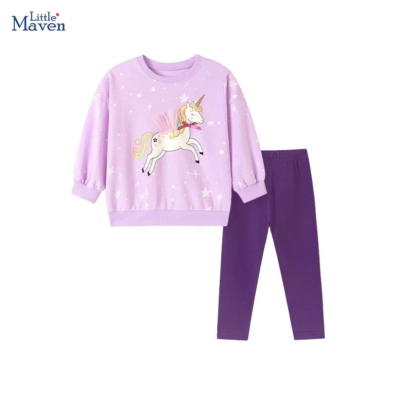 Little maven Baby Girls Autumn New Children's Clothing Cotton Cartoon Unicorn Sweatershirts Tops+Legging Sets Clothes for Kids