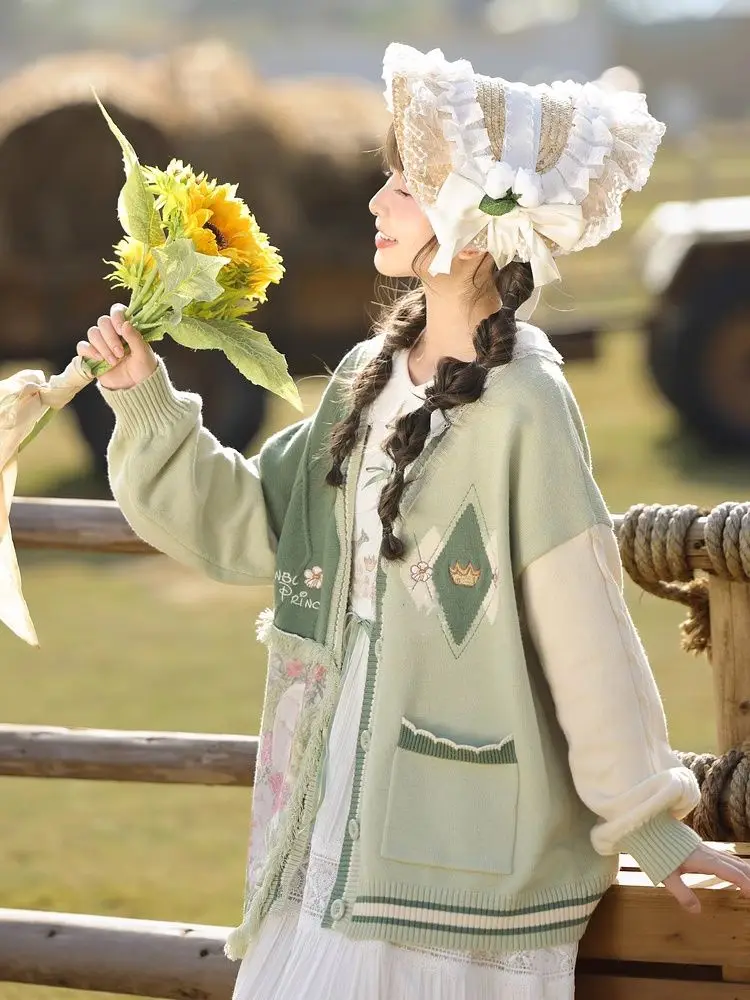 2025New V ネックオーバーラッププリントニットベスト女性デザインセーターチョッキ韓国甘いプルオーバー