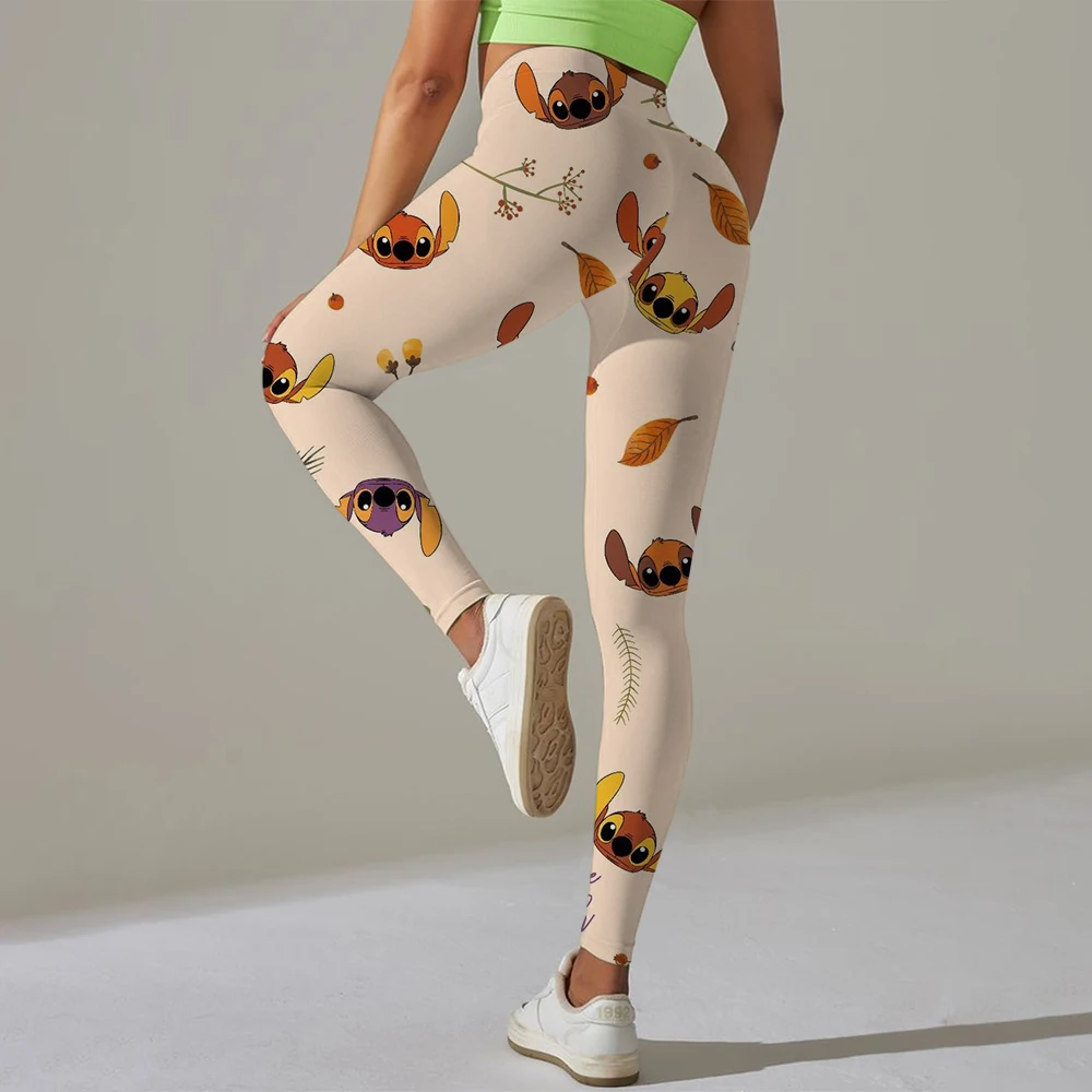 Disney Stitch พิมพ์นุ่มผู้หญิงกางเกงกีฬาแน่นเนยเอวสูงโยคะ Legging กีฬายิมการฝึกอบรมที่ครอบคลุม Jog Back Wais