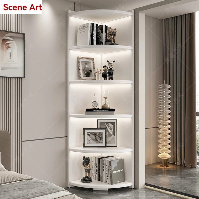 Multi Functional Corner Cabinet, Home Multi-layer Floor Standing Storage Display Cabinet, Fan-shaped Shelf, Small Solid Wood Boo