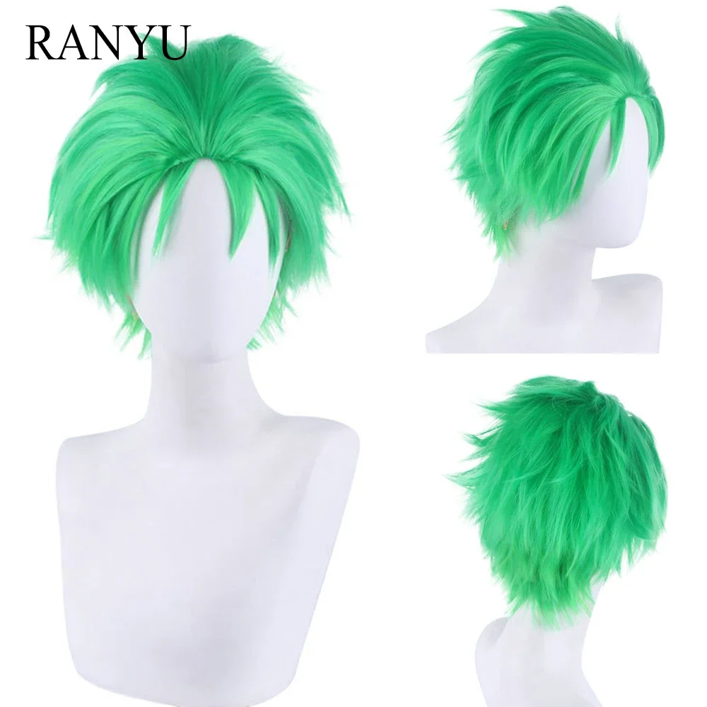 

RANYU Men's Short Straight Green Wigs Synthetic Anime Cosplay Hair Wig For Daily Party