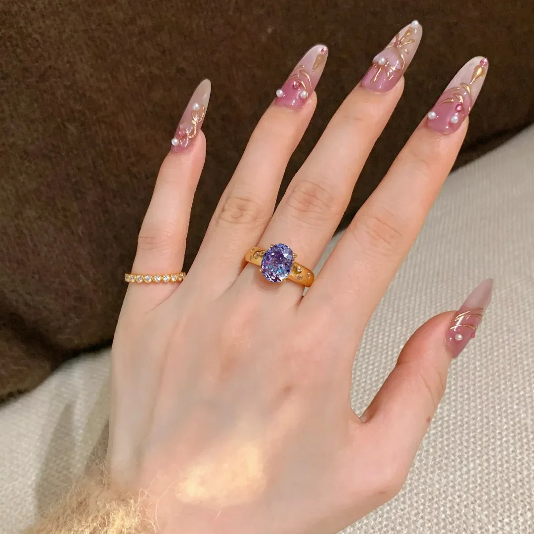 S925 Sterling Silber Ring Neun Lila Feuerringe Leichter Luxus Retro Lila Gas Donglai Taubenei Ring für Damen – Detail 5