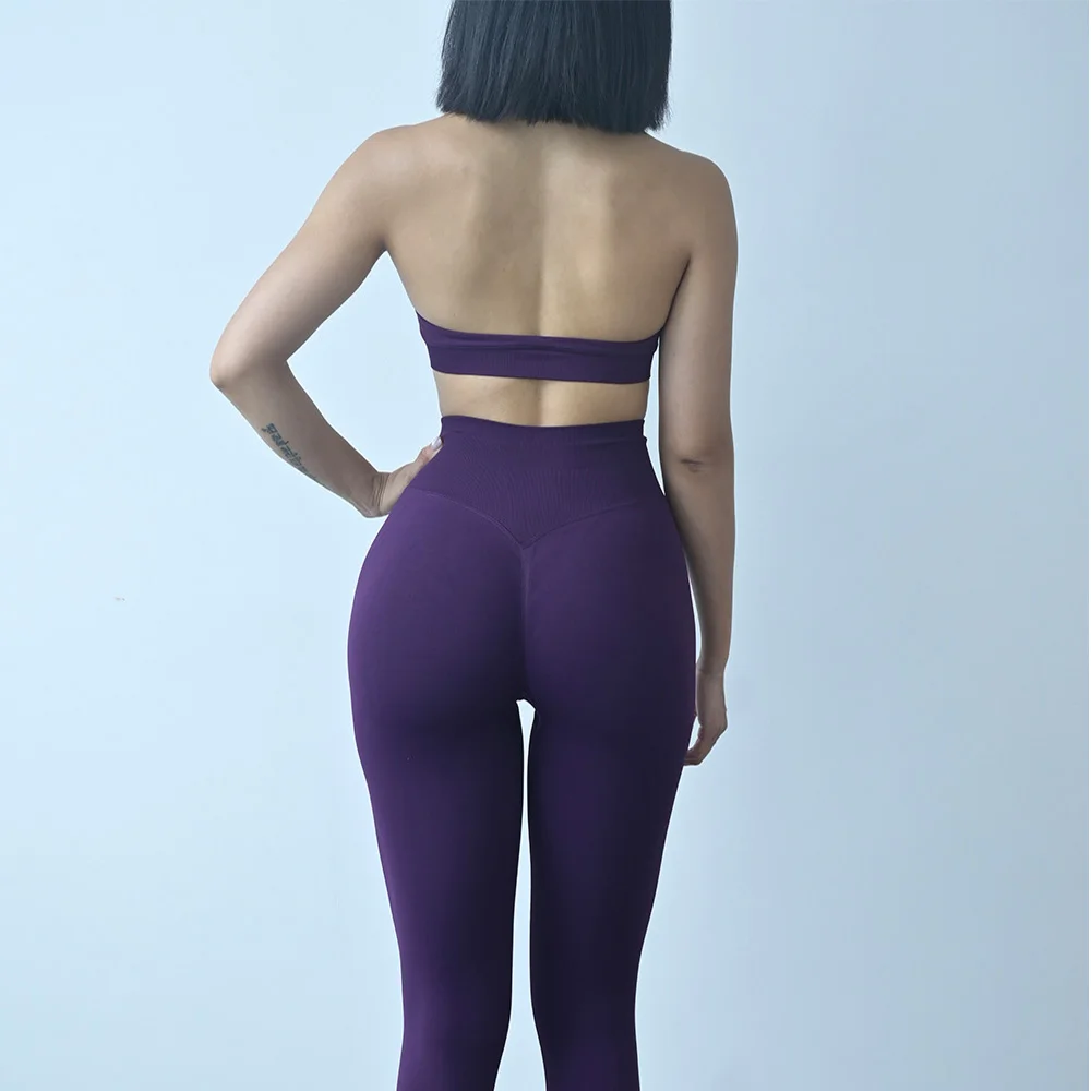 2-teiliges Damen-Yoga-Set, Nahtlose Fitness-Sportbekleidung, Neckholder-Sport-BH, Passende Yoga-Leggings für Workout-Sets, Gym-Outfit – Detail 7