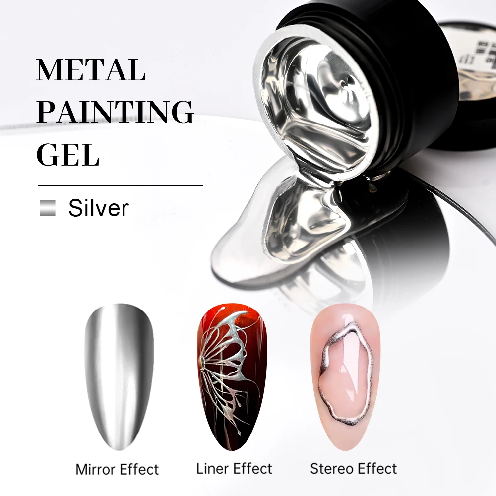 

5/8/10ml Metallic Mirror Painting Gel Silver Chrome Nail Polish 3D Metal Drawing Liner Nail Gel Glossy Soak Off UV/LED Nail Art