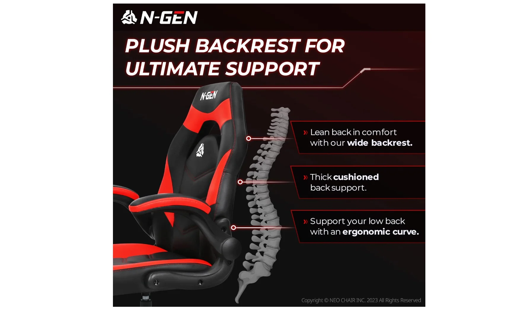 N-GEN Video Gaming Computer Chair Ergonomic Office Chair Desk Chair with Lumbar Support Flip Up Arms Adjustable Height Swivel PU