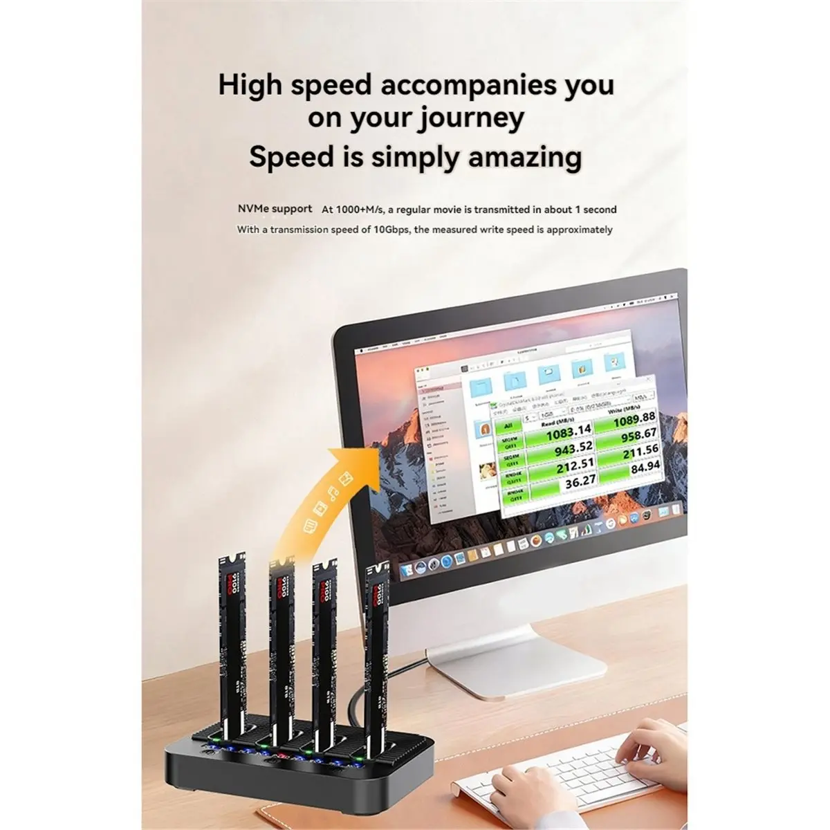 newA10R 4 Bay M.2 SSD Docking Station USB Type‑C 10Gbps NVMe SATA NGFF Dual Protocol for PC Laptop Expansion