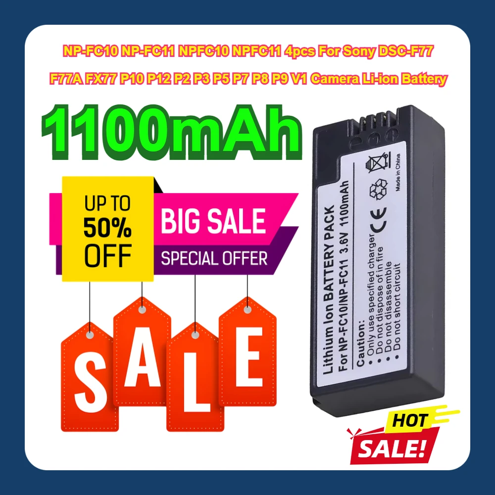 1100mAh NP-FC10 NP-FC11 NPFC10 NPFC11 4pcs For Sony DSC-F77 F77A FX77 P10 P12 P2 P3 P5 P7 P8 P9 V1 Camera Li-ion Battery