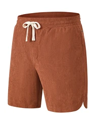 Men's casual athletic shorts solid color corduroy drawstring zippered pocket short Pants