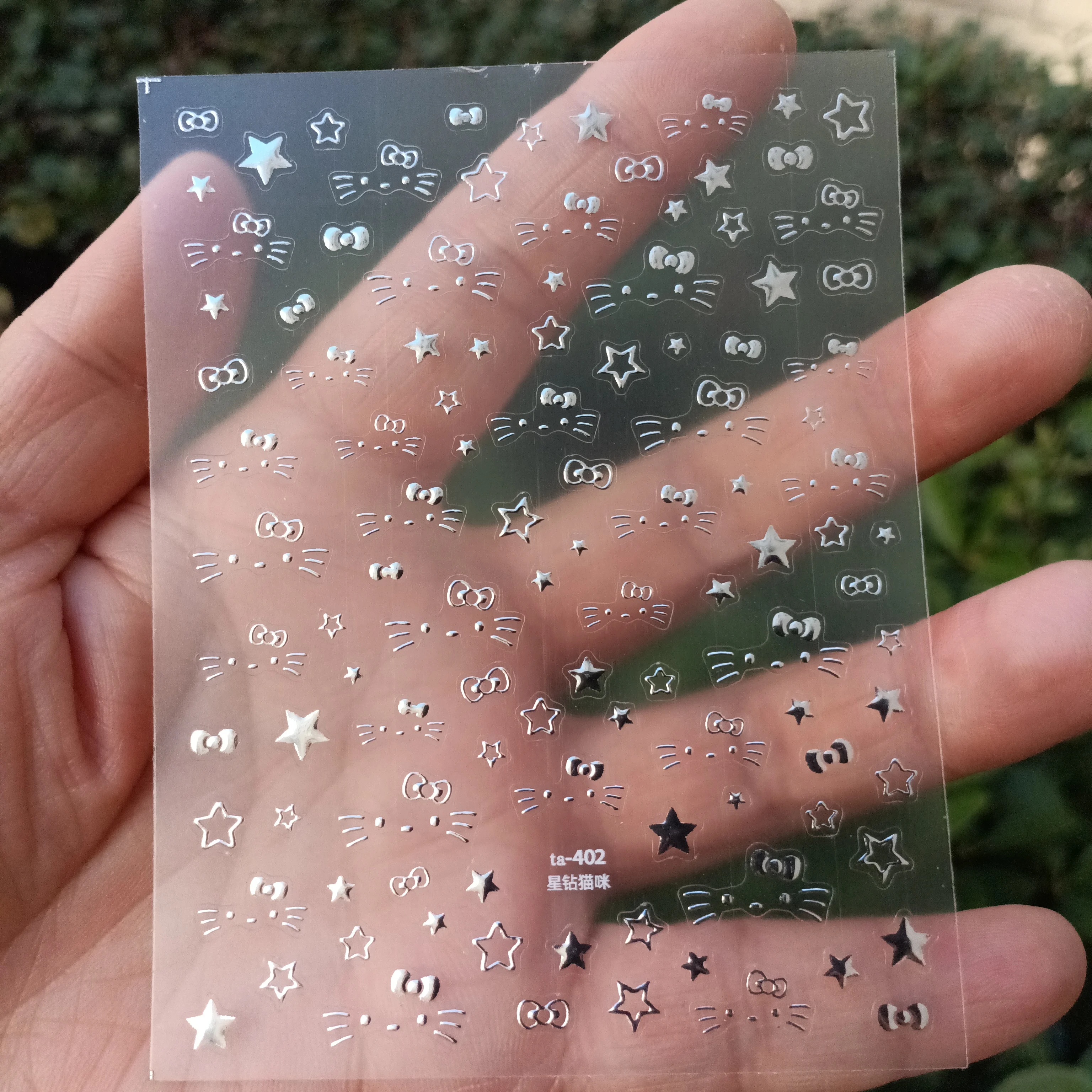 1 قطعة-5D نجمة فضية مرحبا كيتي ملصقات الأظافر y2k مرحبا كيتي القط الوجه الانحناء مسمار الشارات الكتابة على الجدران هريرة Kawaii مانيكير لوازم #3