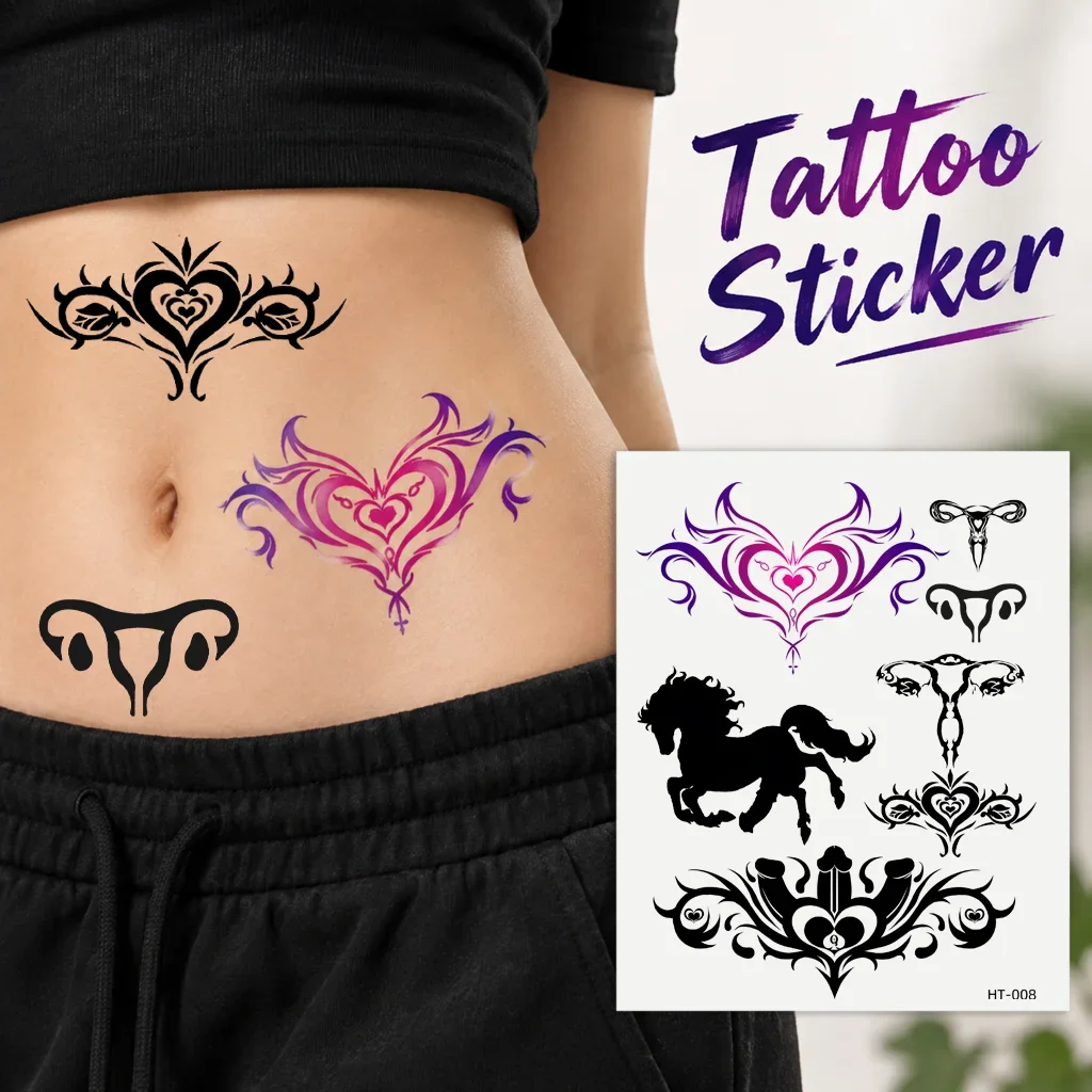 1 Sheet Per Pack Temporary Tattoo Sticker Colorful and Pink Purple Black Waterproof Long Lasting Heart Floral Line Art for Women