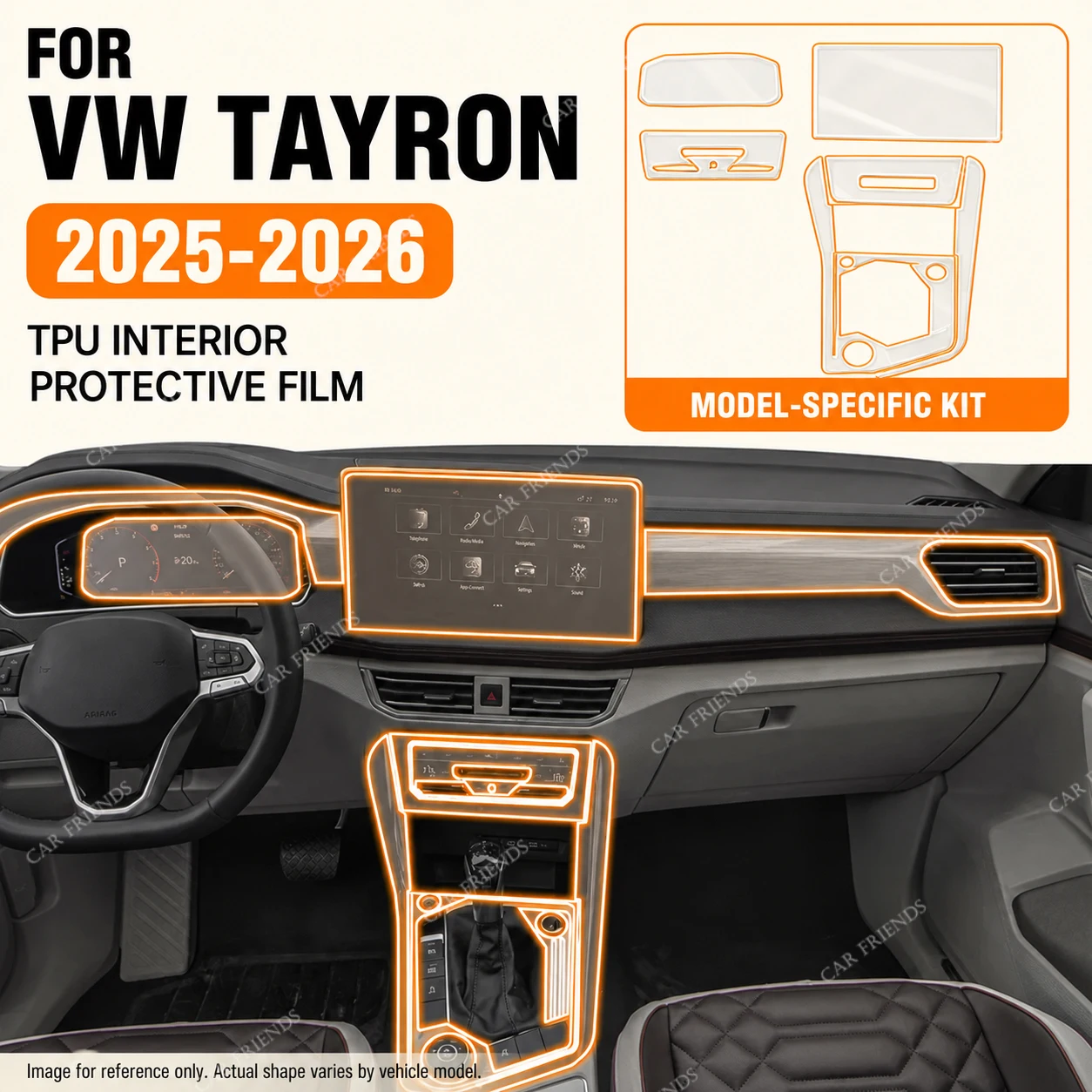 For Volkswagen VW Tayron 2025 2026 Transparent TPU Interior Protective Film for LCD Navigation Gear Panel Center Console