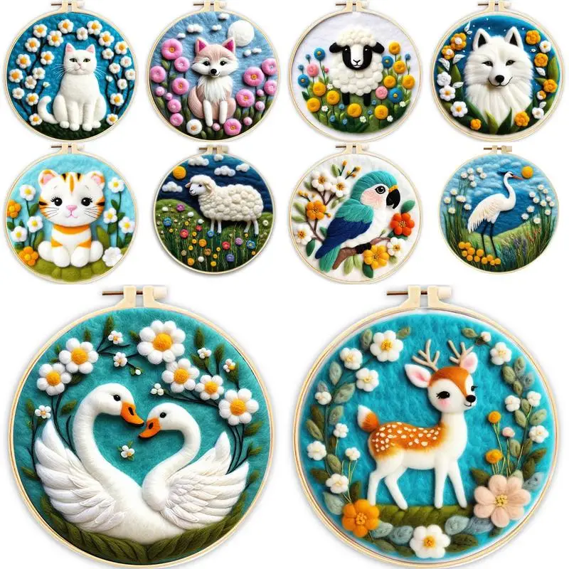 

Frame Wool Felting Painting Starter Kit Animal Crafts Package Handmade With Embroidery Diy Felting Needle Kit Home Decoration