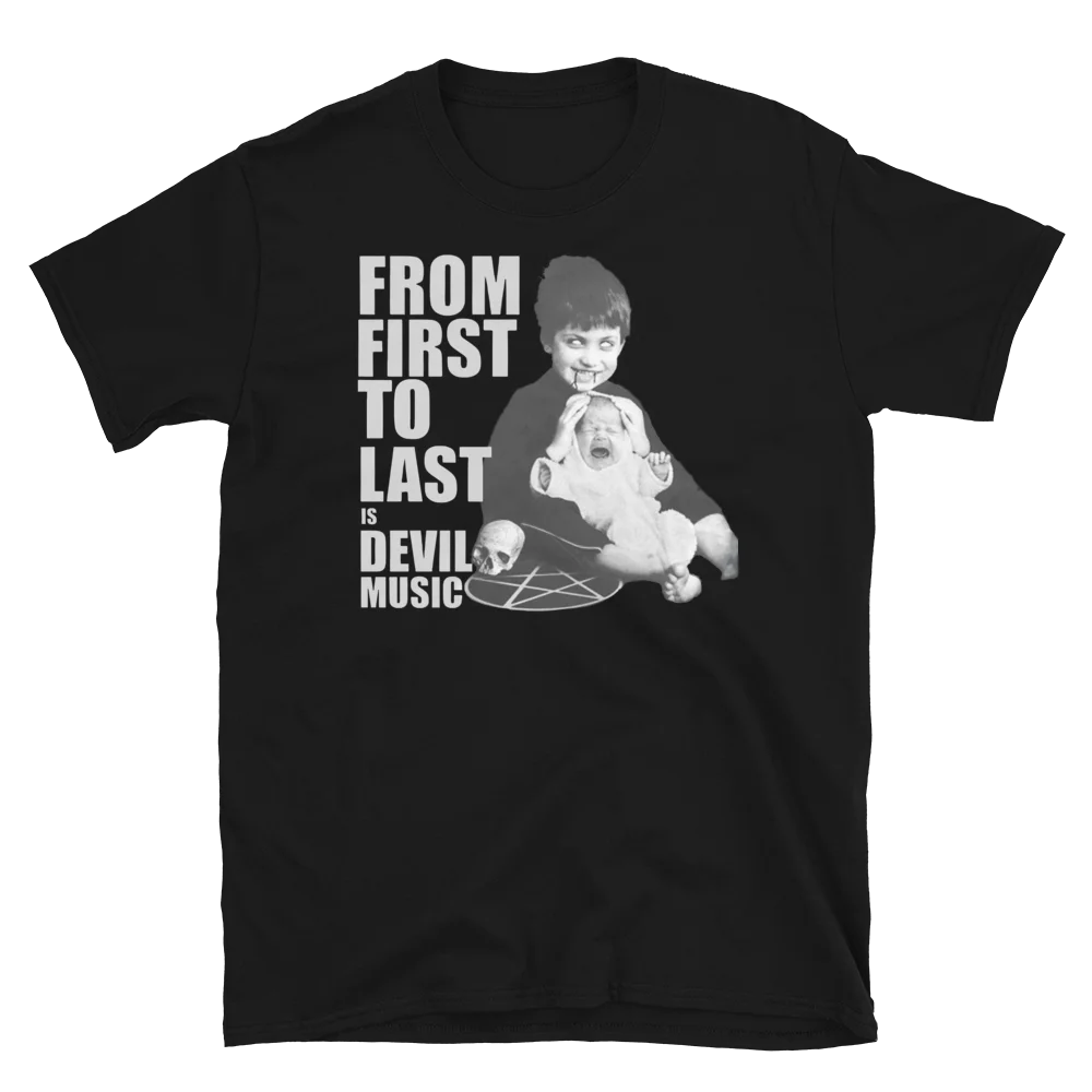 

С первого до последнего футболки с надписью «Is Devil Music»