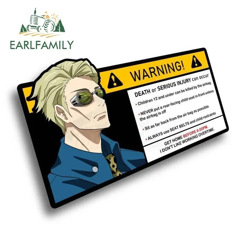 EARLFAMILY 15cm x 8cm Cartoon Anime Car Sticker for Nanami Kento Warning Decal Anime Vinyl JDM Window Stickers