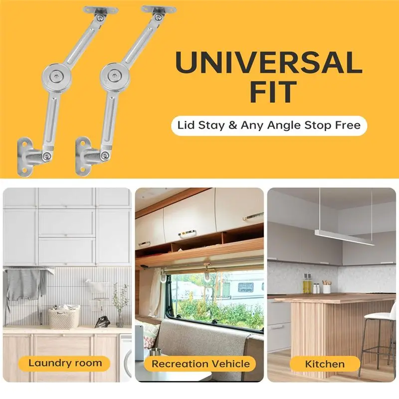 A68P-Lid Support Hinges Heavy Duty Lid Stay Hinge - 110° Open Angle,Supports Up To 50LBS For Upper Cabinets & RV Cabinets.