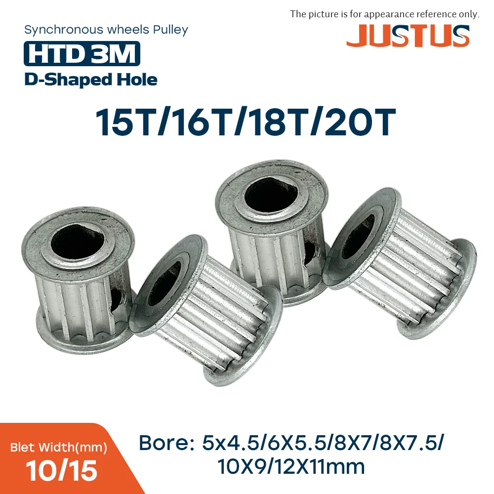 HTD 3M Timing Pulley 15T/16T/18T/20T AF Type D-hole 5x4.5mm 6x5.5mm 8x7mm 8x7.5mm 10x9mm 12x11mm For Timing Belt Width 10/15mm