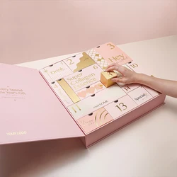 Calendario de Adviento personalizado, embalaje de cosméticos de belleza, cuenta atrás, regalo de papel de cartón de lujo vacío, producto personalizado