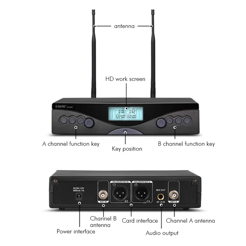 Microfone Sem Fio UHF Profissional, 2 Canais MIC, Karaoke, Home Stage, KTV