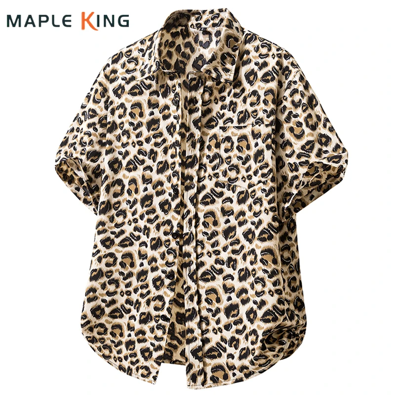 

Leopard Printed Cuban Shirt Tops for Summer Camisas Hawaianas De Hombre 2026 Pocket Designer Vacation Loose Short Sleeve Shirts