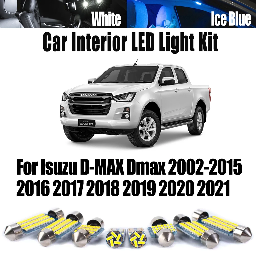 8Pcs Canbus For Isuzu D-MAX Dmax 2002- 2018 2019 2020 2021 LED Interior Dome Map Trunk Light Kit Car Reading License Plate Bulbs
