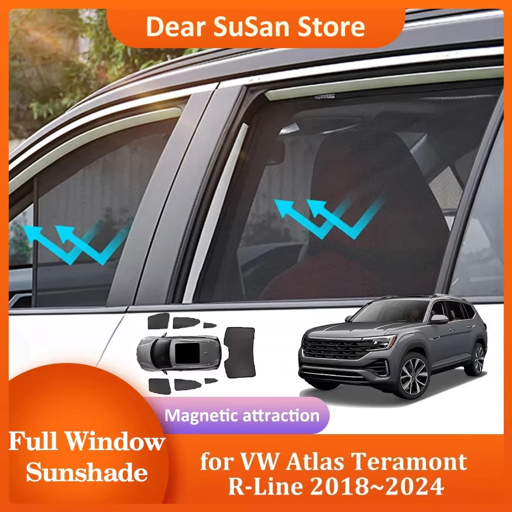 Car Magnetic Sunshade for Volkswagen VW Atlas Teramont R-Line 2018~2024 Roof Windshield Curtain Window Sunroof Cover Accessories