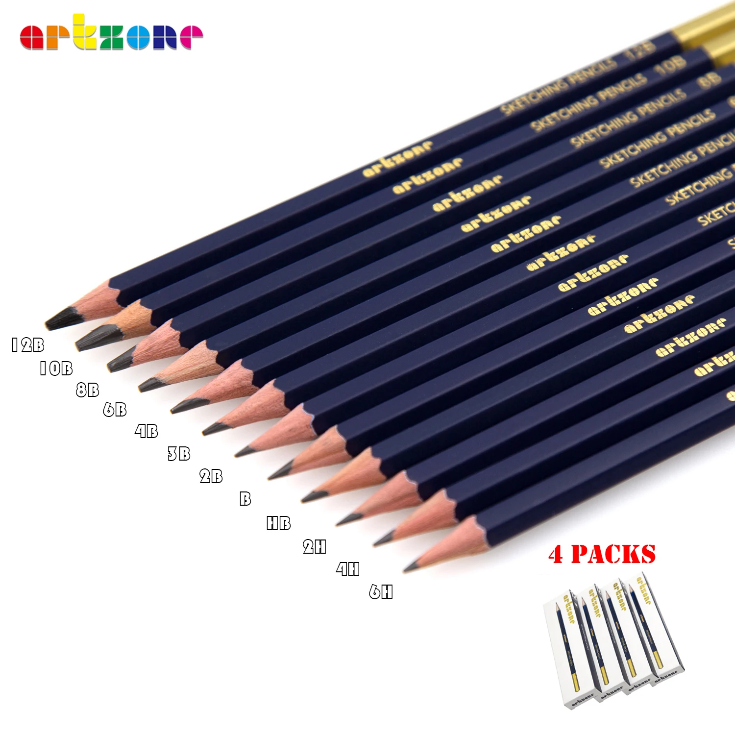 4 Packs of 12pcs Professional Sketch Drawing Pencils 6H-12B Artist Wooden Graphite Pencil Set for Sketching Drawing Art Supplies