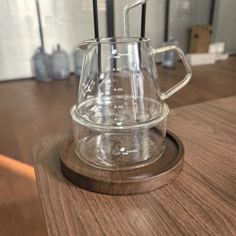Coffee wooden tray filter cup, coffee funnel, glass filter cup coffee pot set 3