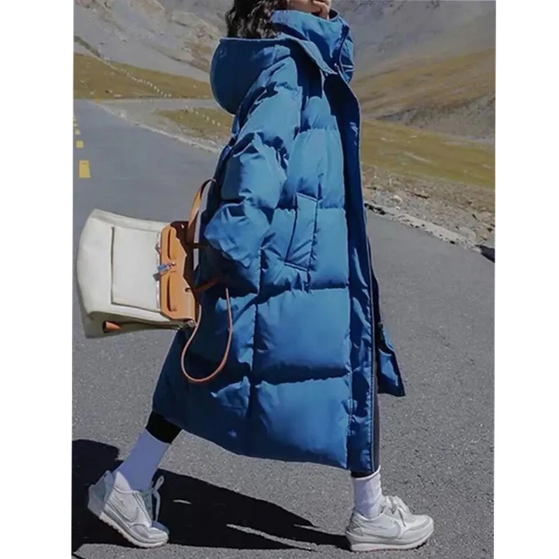 

Winter Jacket 2025 New Long Coat Down Cotton Jackets Korean Loose Korean Fashion Bubble Coat Buggy Hooded Parkas Female Outwear