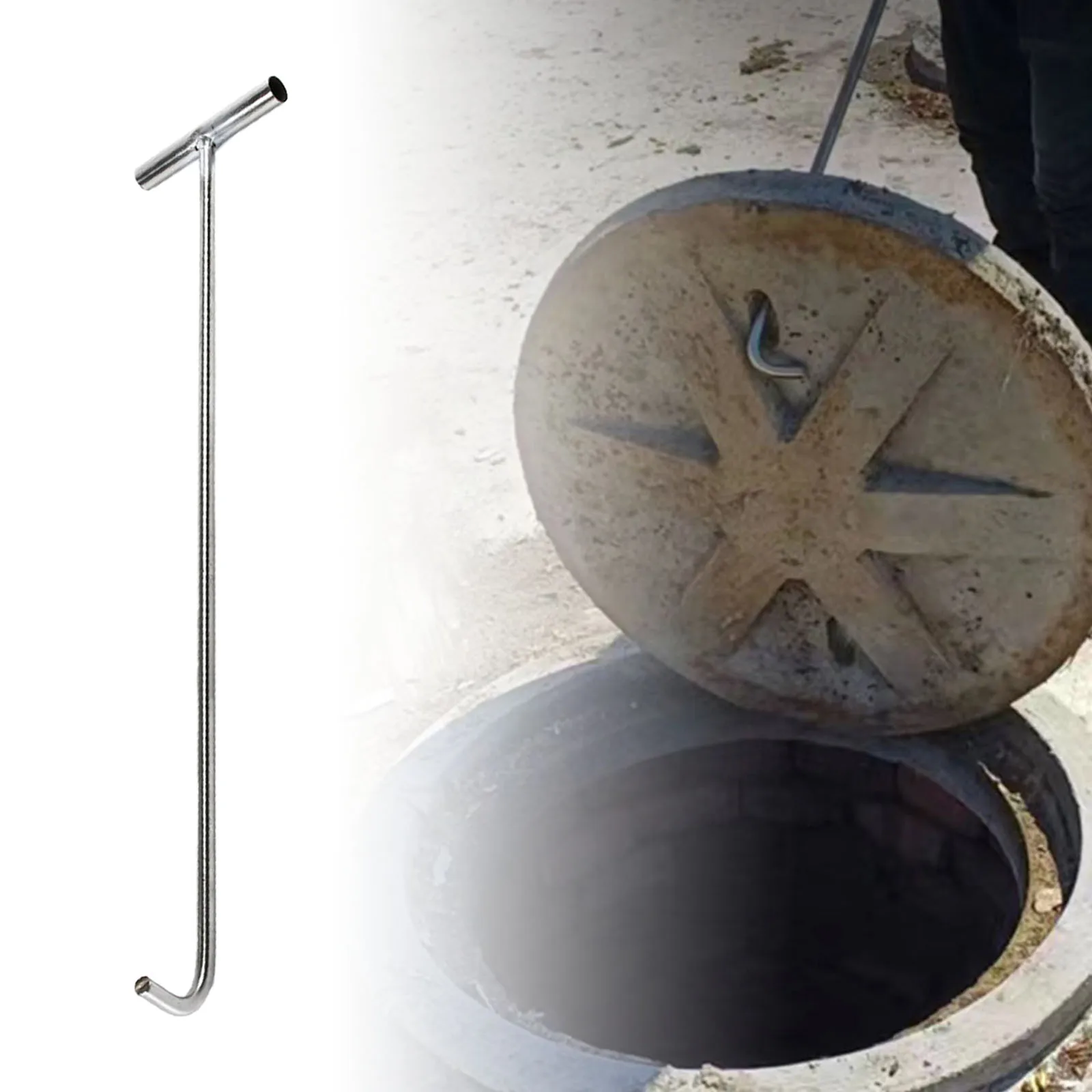 Manhole Hook Tool Versatile Lifter Sewer Steel Durable Well Lid Hook Open Manhole Cover Rolling Doors Lifting Utility Tool