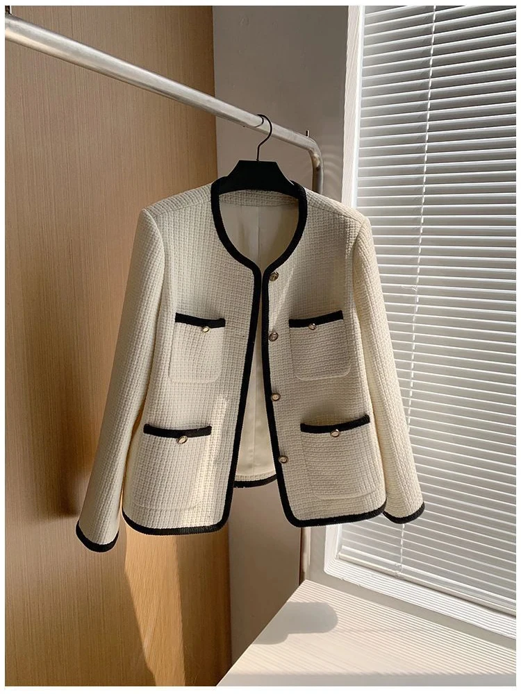 

Vintage Tweed Blazer Jackets for Women Korean Elegant Coat Women Luxury Outwear Single Breasted Work Business Outfits Chaquetas