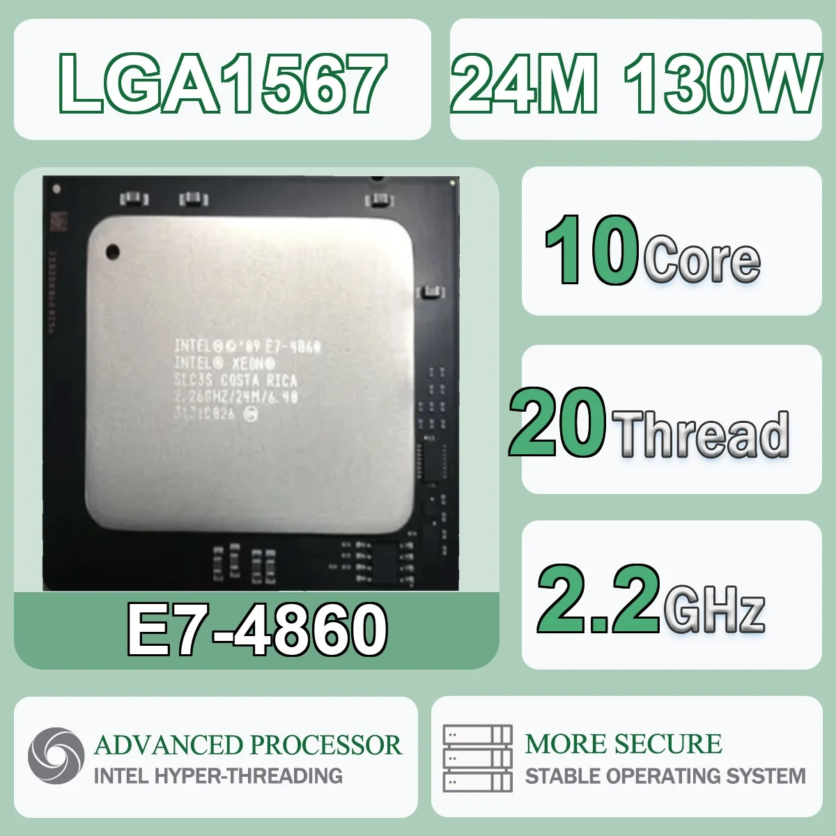 Intel Xeon E7-4860 10 Núcleos 20 Threads 2.2GHz 130W 24MB Cache 32nm LGA 1567 SLC3S DDR3-800/978/1066/1333 MHz Westmere-EX