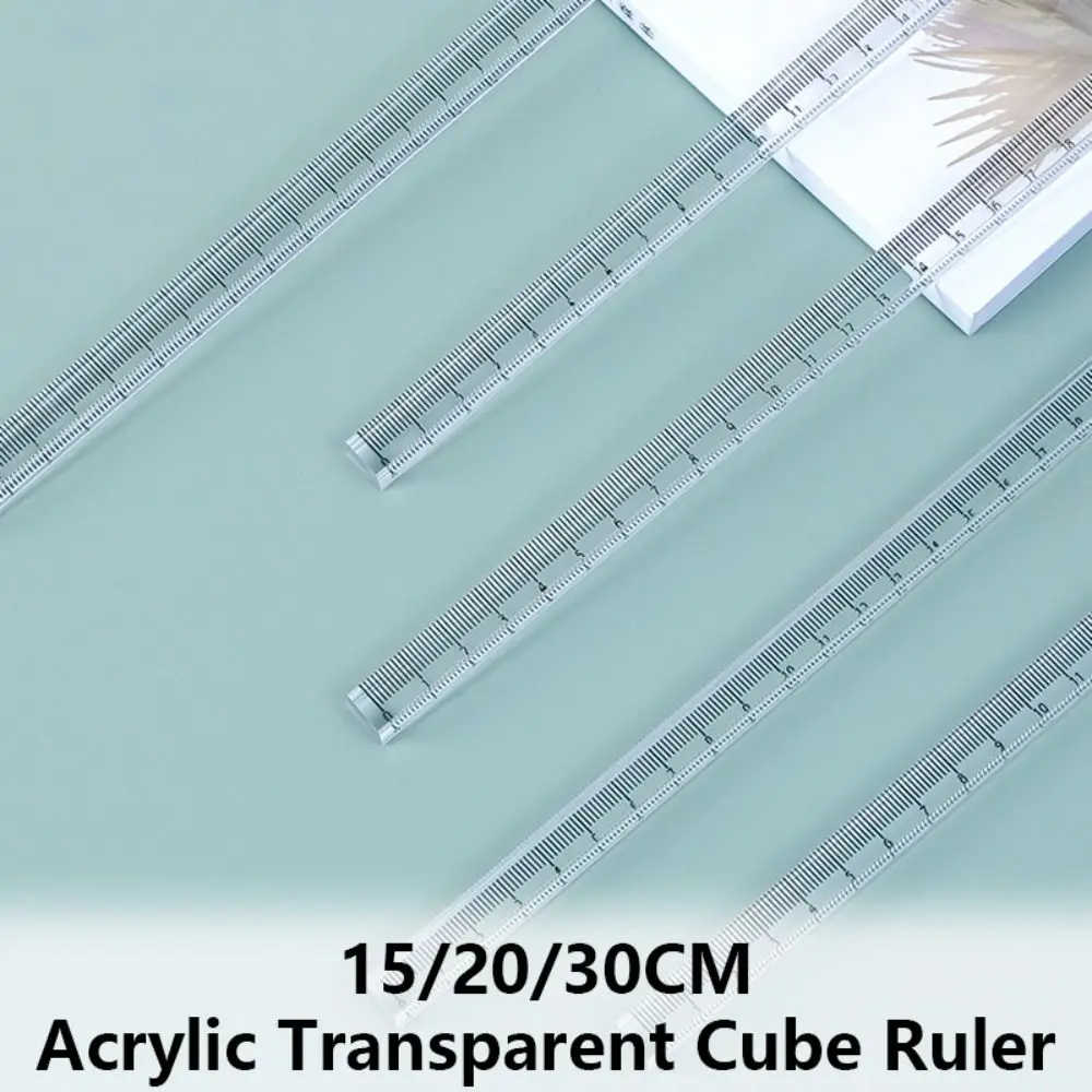 Creative 15/20/30CM Straight Ruler Transparent Acrylic Cube Ruler Quadrangular Ruler Students Gift