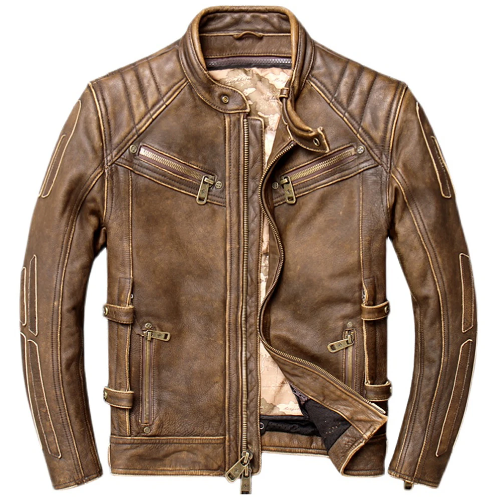 Genuine Leather Mens Vest Coat Winter Casual Street Motorcycle Man Jacket Winter Cowhide Top Coat 5XL Europ Brand Clothing Man