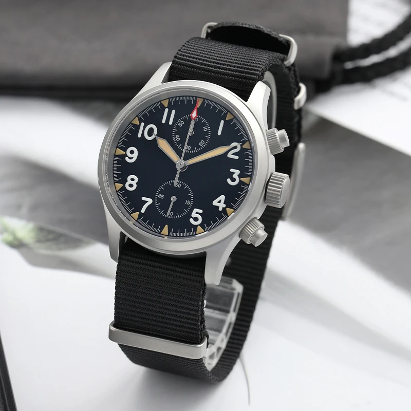 Militado ML1868 jam tangan kaca safir, arloji kronograf kuarsa dengan lapisan AR Swiss Retro VK61 Super bercahaya 316L stainless steel