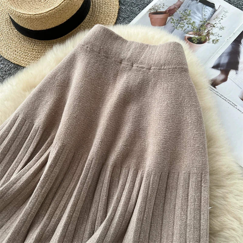 Damen-Strick-Minirock mit hoher Taille, plissierter Swing-Rock, Herbst-Winter, warm, weich, A-Linien-Rock, Damen-Freizeitkleidung, Alltagsbekleidung, Unterteil 644 – Detail 26